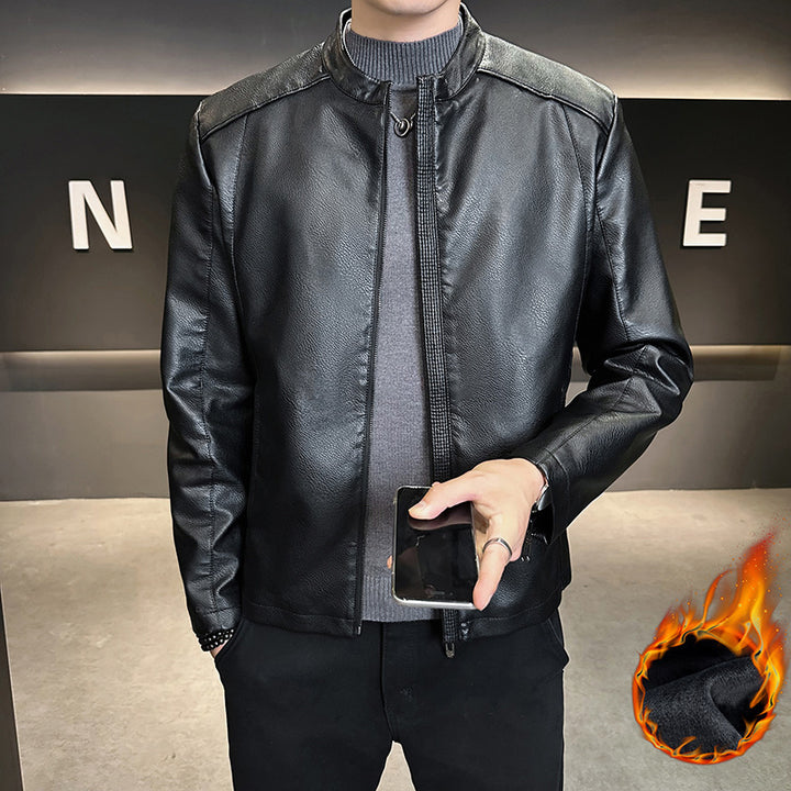Herren Modische Kunstlederjacke mit hohem Kragen Echo Archiv