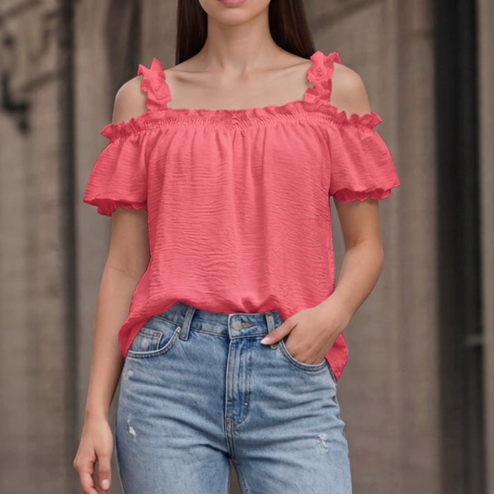 Damen Schulterfreies Crinkle-Top mit Smok-Bandeau, Rüschen‑Trägern und Flügelärmeln Echo Archiv