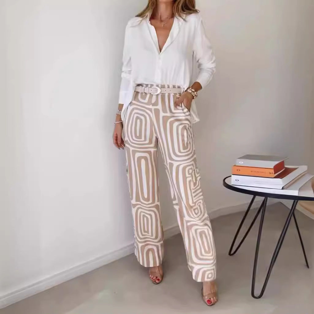 Frauen weite Palazzo-Hose mit grafischem Retro-Print Echoarchiv