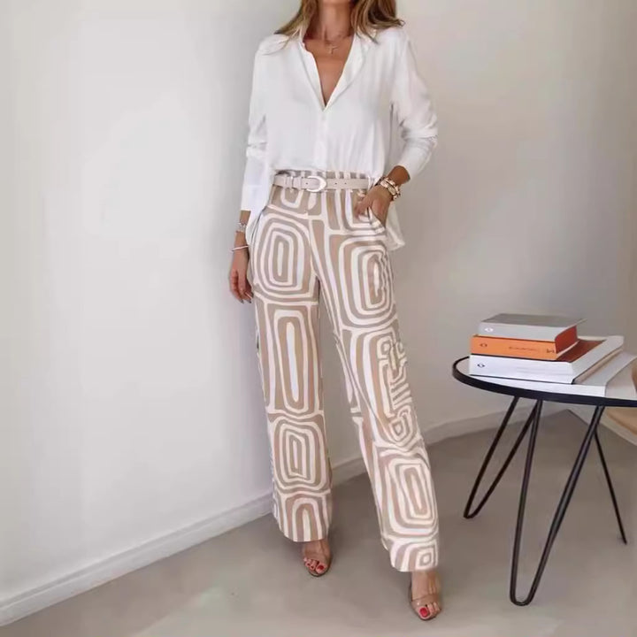 Frauen weite Palazzo-Hose mit grafischem Retro-Print Echoarchiv
