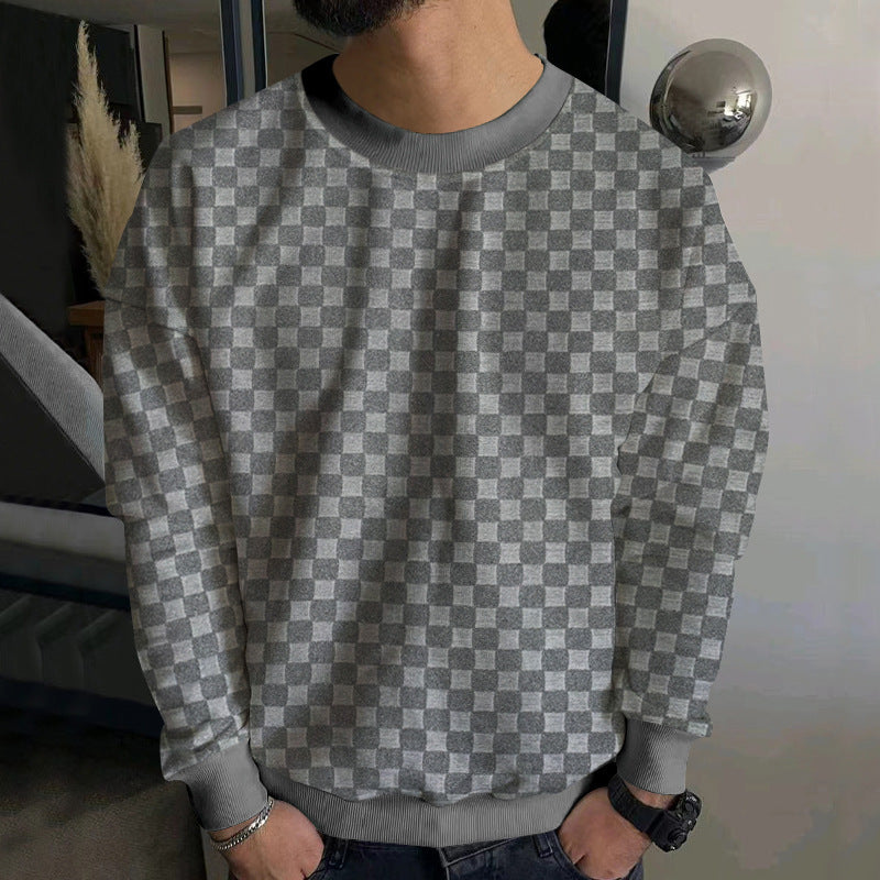 Herren Strukturiertes Baumwoll-Sweatshirt mit Karo-Prägung und Rundhalsausschnitt Echoarchiv
