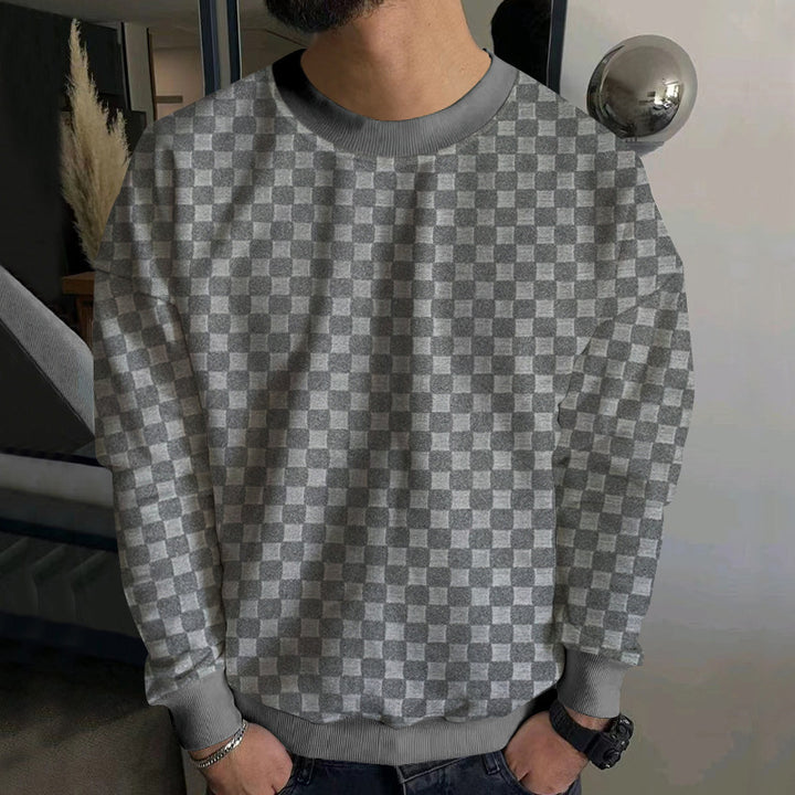 Herren Strukturiertes Baumwoll-Sweatshirt mit Karo-Prägung und Rundhalsausschnitt Echoarchiv