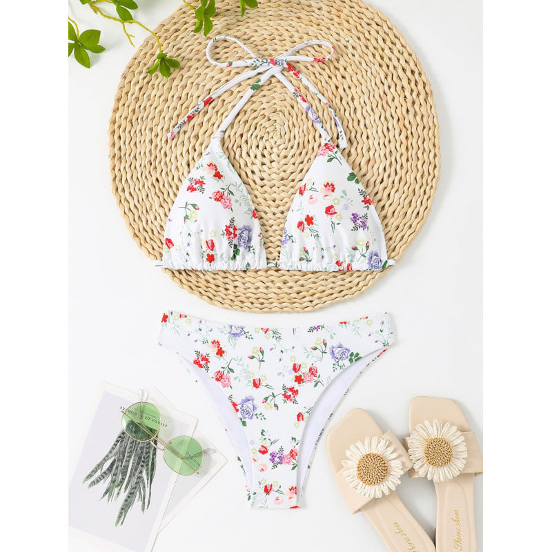 Damen Triangel-Bikini mit floralem Oberteil und Karomuster Echo Archiv