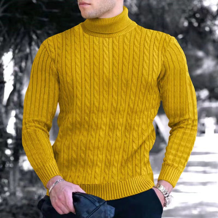 Herren Strickpullover mit modernem Rippmuster und hohem Kragen Echoarchiv