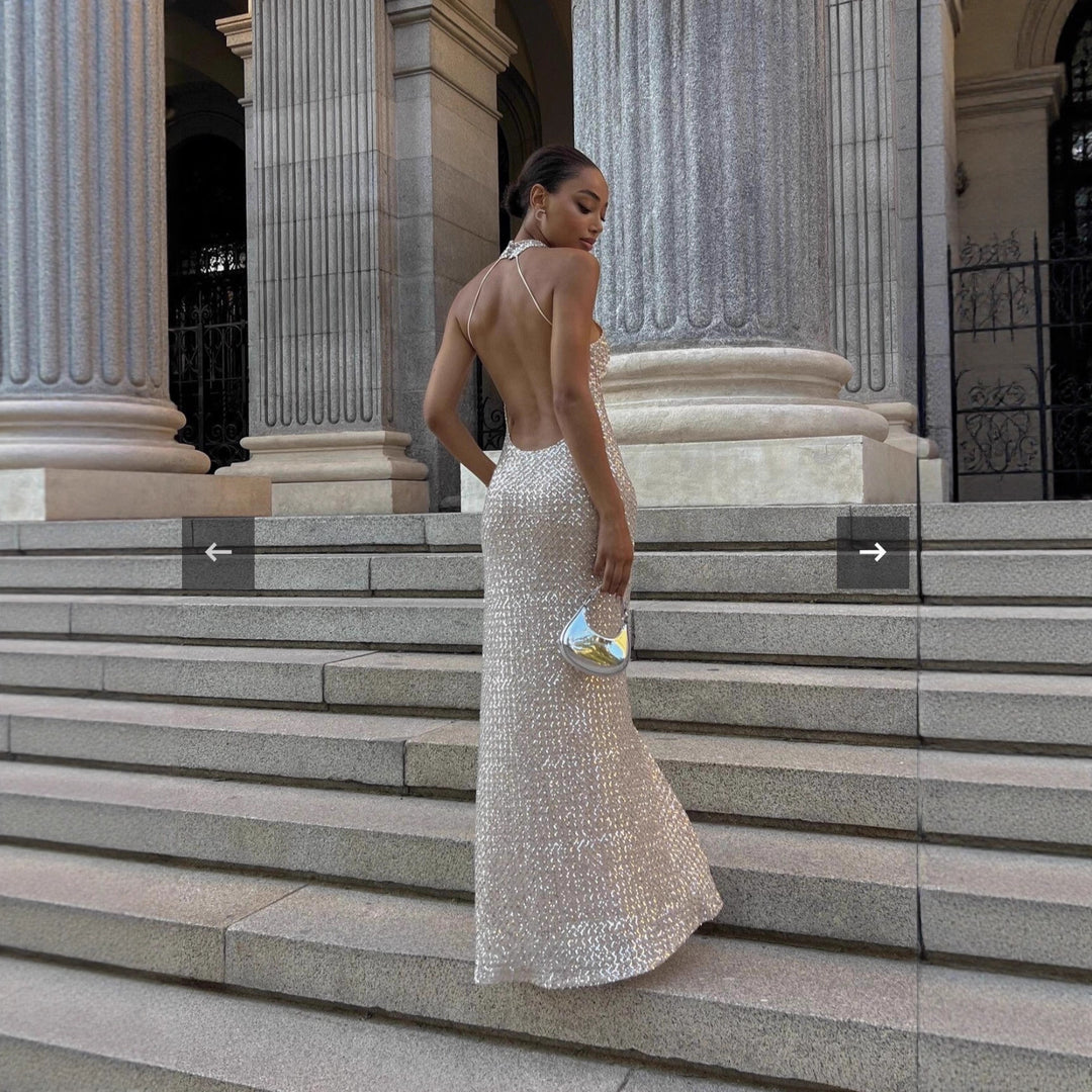 Damen glamouröses Langkleid mit funkelndem Paillettenbesatz Echo Archiv