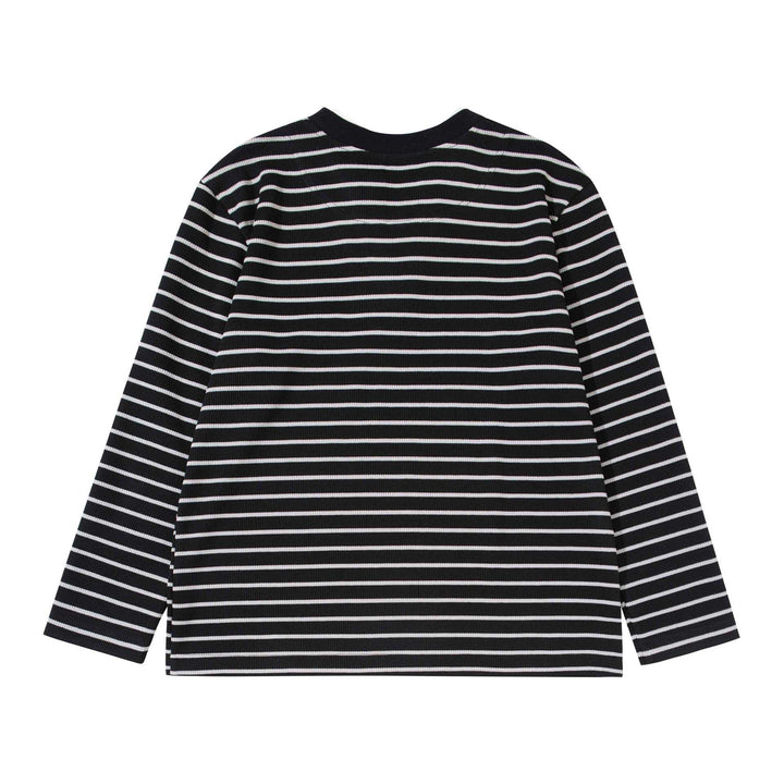 Damen Gestreiftes Strickshirt mit V-Ausschnitt und Lagenlook Echoarchiv