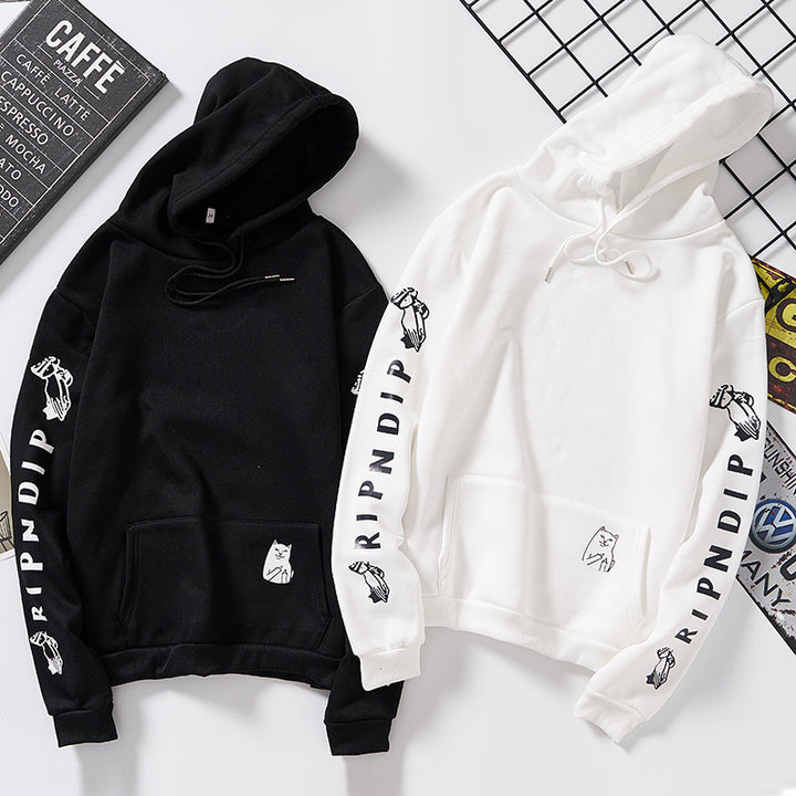 Damen Kapuzenpullover mit auffälligem Ärmelprint, Kängurutasche und relaxed Fit – Auréline