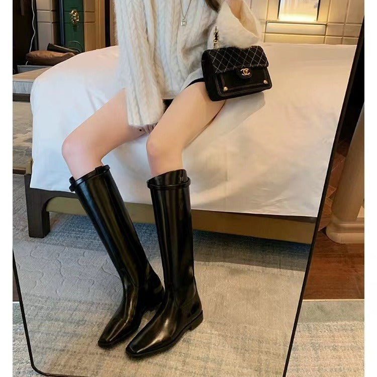 Damen Kniehohe Reitstiefel aus Glattleder mit quadratischer Zehenpartie und schlanker Silhouette Echo Archiv
