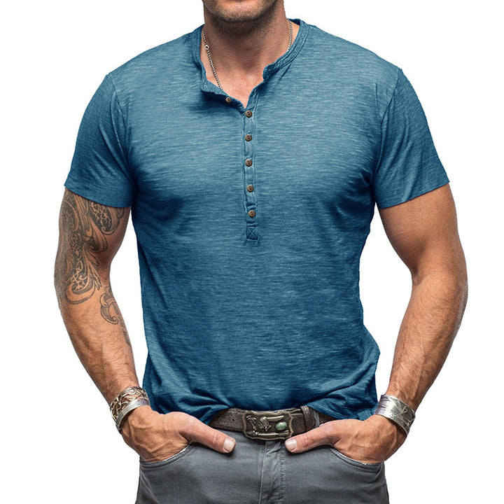 Herren Kurzarm Henley-T-Shirt mit strukturierter Knopfleiste Echoarchiv