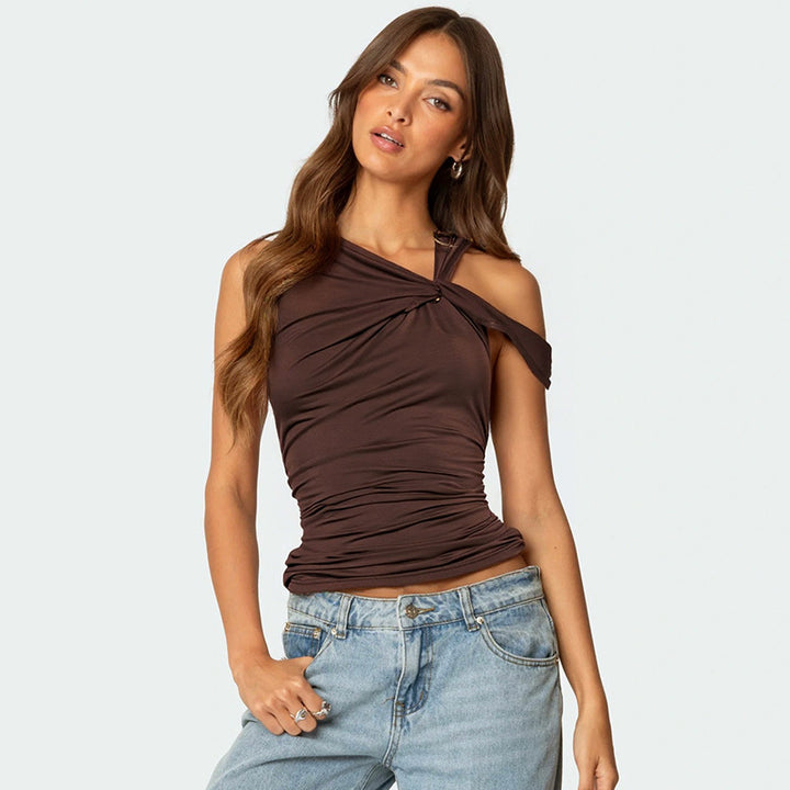 Damen elegantes Oberteil mit asymmetrischem Schnitt und raffiniertem Drapierungsdetail Echo Archiv
