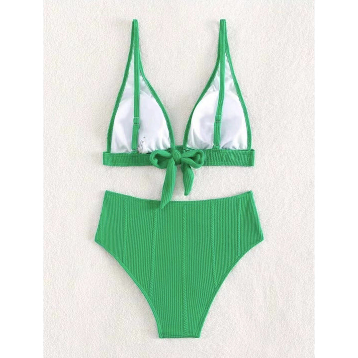 Damen Hochgeschnittener Bikini mit elegantem V-Ausschnitt und geripptem Design Echo Archiv