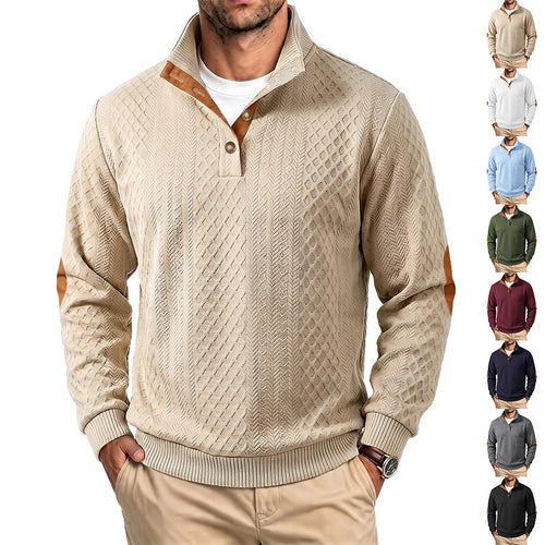 Herren Feinstrukturierter Troyer-Pullover mit Kragenbesatz und Ellbogen-Patches – Norvane