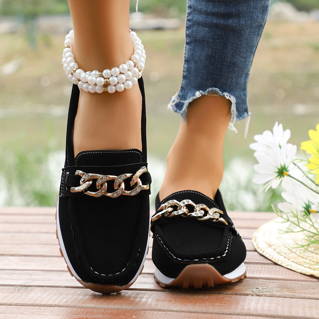 Damen Casual-Plateau-Loafer im Mokassin-Stil mit glitzernder Kettendekor und profilierter Gummisohle Echo Archiv