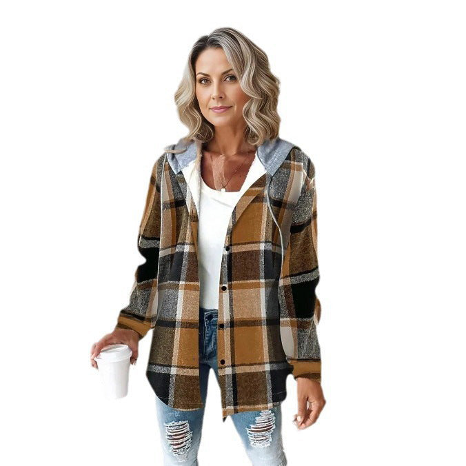 Damen Kapuzencardigan mit Streifen und Druckknopfblende Echoarchiv