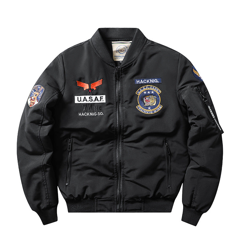 Herren  Insignia-bestickte leichte Pilot Bomberjacke mit Reißverschlussärmel Utility-Tasche Echo Archiv