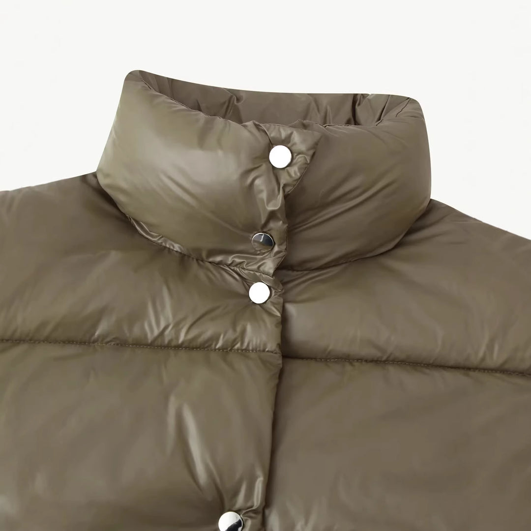 Damen nan kurz geschnittene gesteppte Oversize Daunenoptik Jacke mit Stehkragen und elastischem Saum Echo Archiv