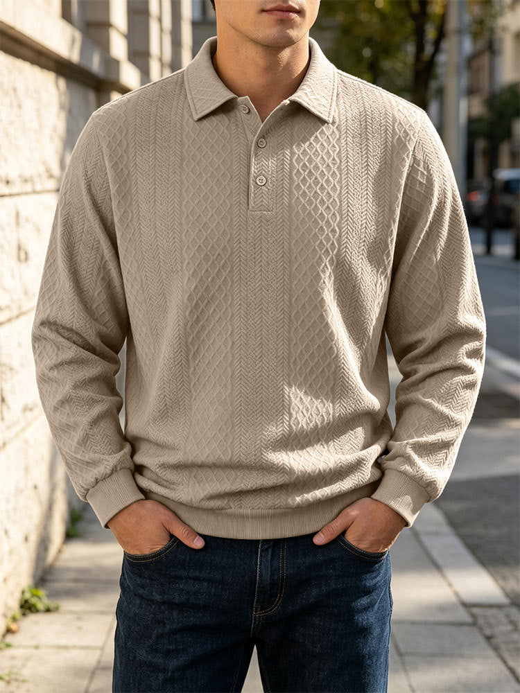 Herren Feinstrick-Poloshirt mit Zopfmuster und gerippten Bündchen Echoarchiv
