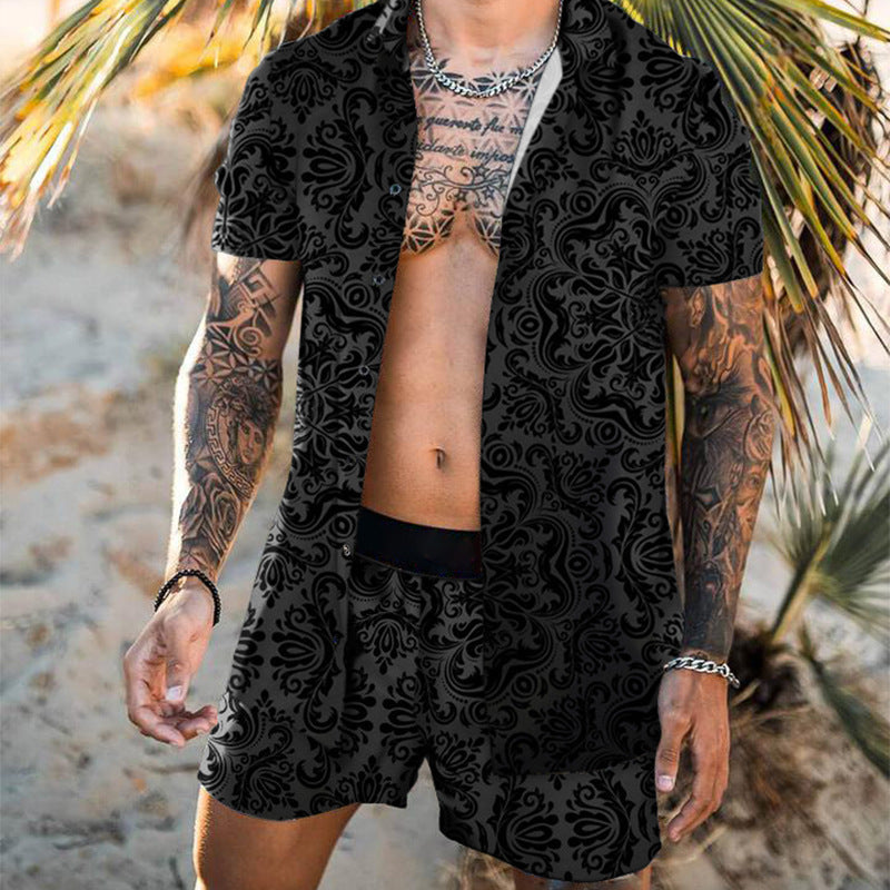 Herren Kurzarmhemd mit aufwendigem Barockdesign und atmungsaktivem Stoff Echoarchiv