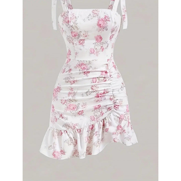 Damen Spaghettiträger Mini-Kleid mit floralem Design und Rüschensaum Echo Archiv