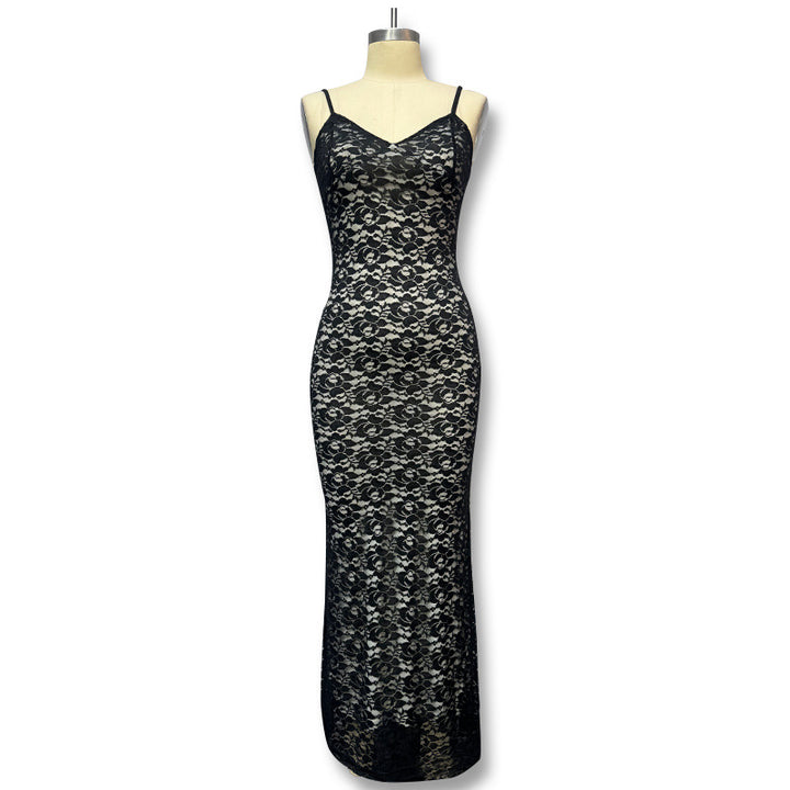 Damen Spitzen-Maxi-Kleid mit verführerischer Silhouette und Spaghettiträgern Echo Archiv