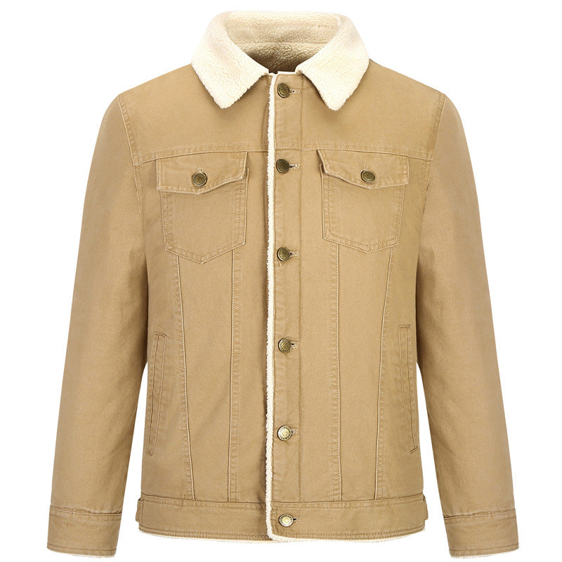 Herren Baumwoll-Canvas Truckerjacke mit Sherpa-Kragen und durchgehendem Teddyfutter – Taviero