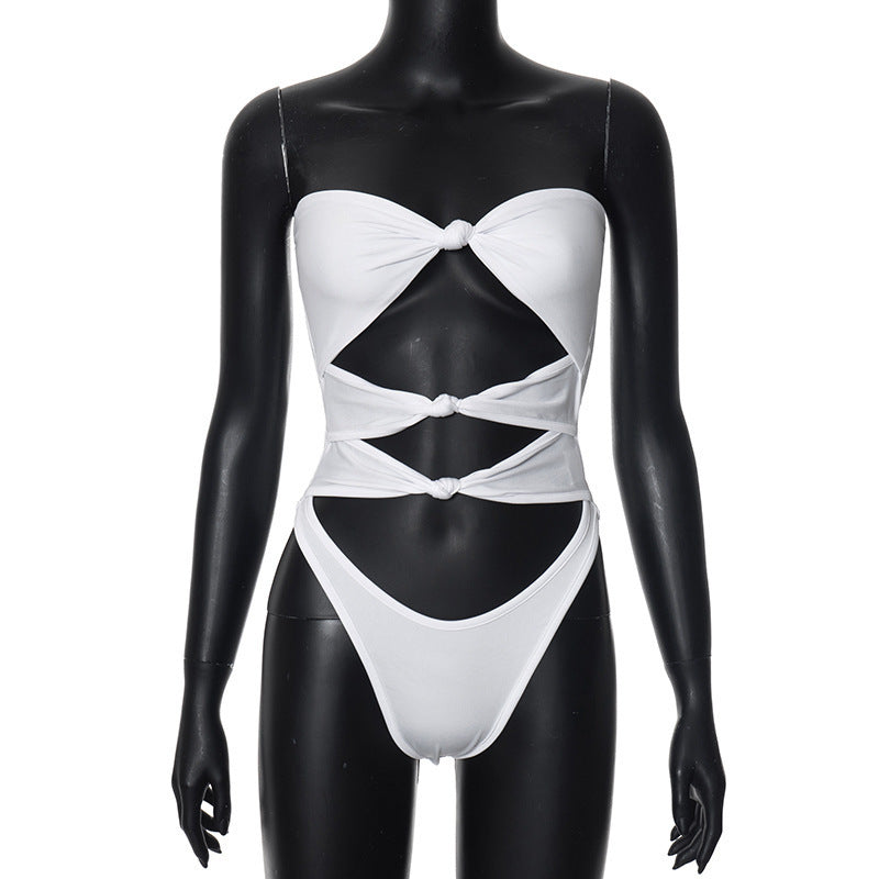 Damen Bandeau-Badeanzug mit knotendem Design Echo Archiv