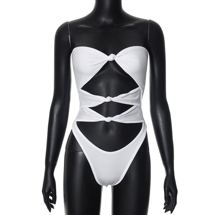Damen Bandeau-Badeanzug mit knotendem Design Echo Archiv
