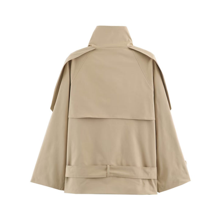 Damen Kurz geschnittener Cape-Trenchcoat mit Stehkragen und Taillengürtel Echo Archiv
