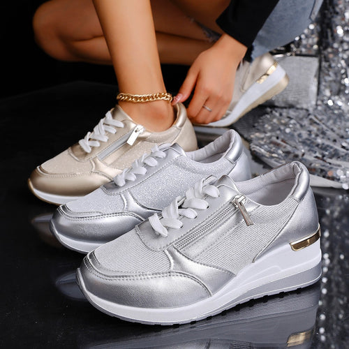 Damen Plateau-Sneaker mit Keilabsatz und Reißverschluss Echo Archiv