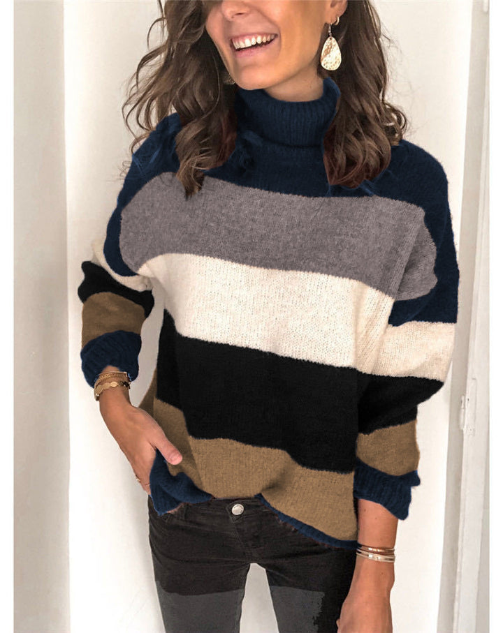 Damen Oversize Rollkragenpullover mit breiten Blockstreifen und weichem Strick Echoarchiv