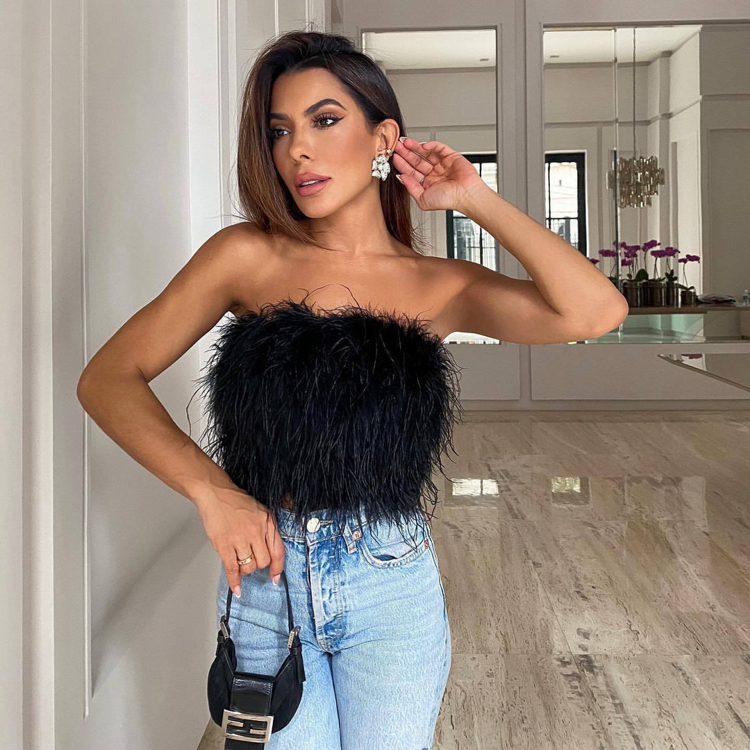 Damen Crop-Top aus Federstoff mit charmantem Design Echo Archiv
