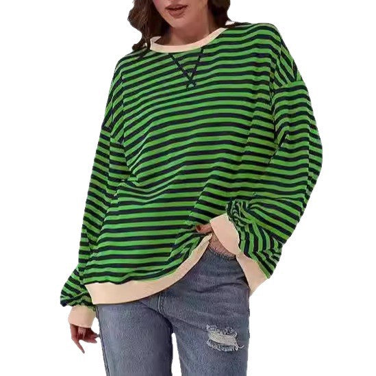Damen Gestreifter Oversize Pullover mit Kontrastbündchen Echoarchiv