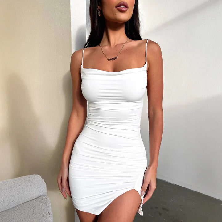 Damen Figurbetontes Mini-Kleid mit asymmetrischem Schnitt und raffinierten Rüschendetails Echo Archiv