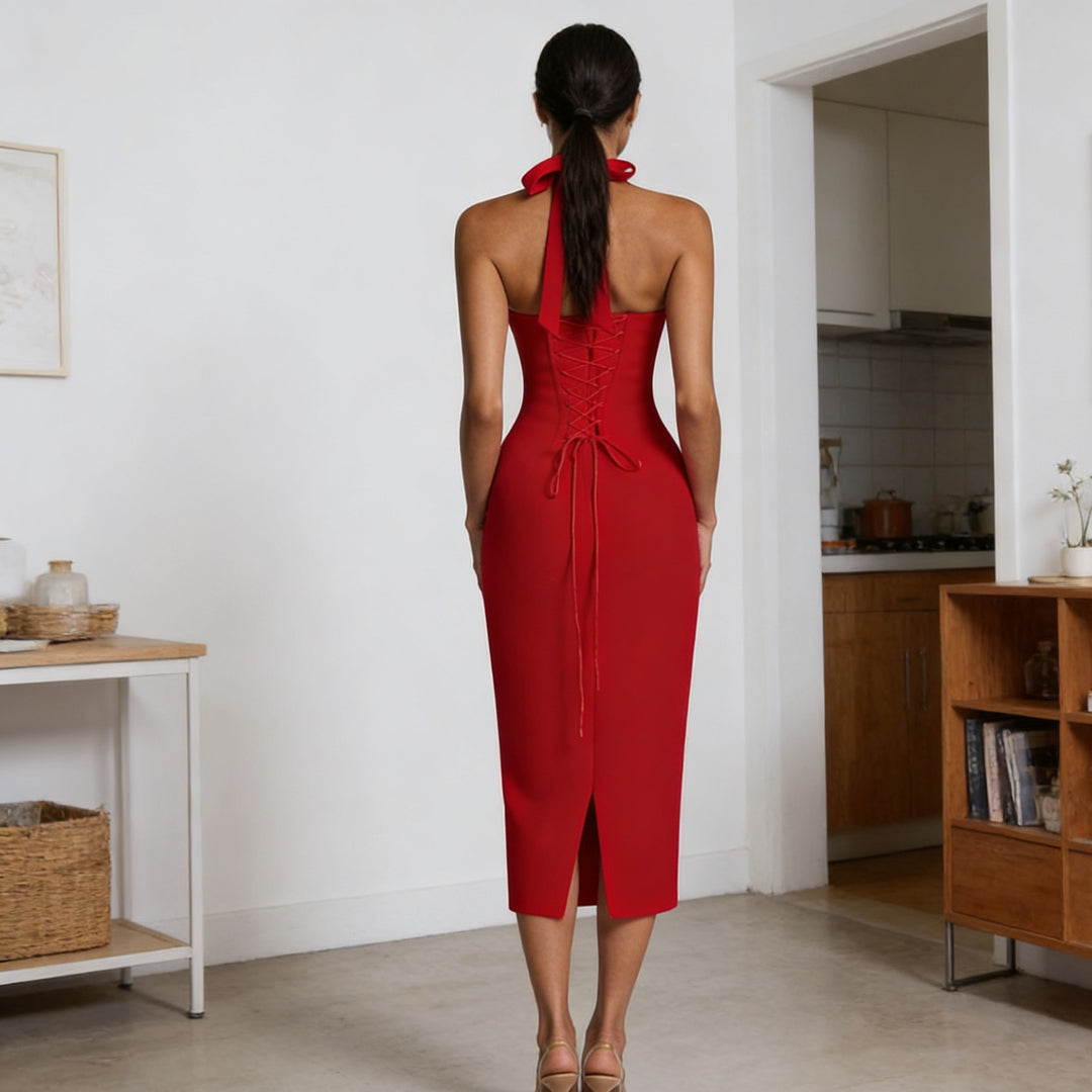 Damen Elegantes Langarm-Kleid mit raffinierter Schnürung Echo Archiv