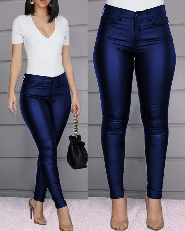 Damen figurbetonte High‑Waist Kunstlederhose im Skinny‑Cut mit Five‑Pocket Echo Archiv