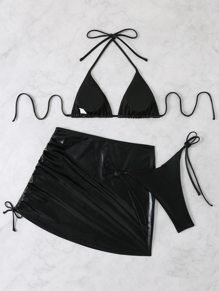 Damen Bikini-Set mit glänzendem Triangel-Oberteil und hohem Taillenschnitt Echo Archiv
