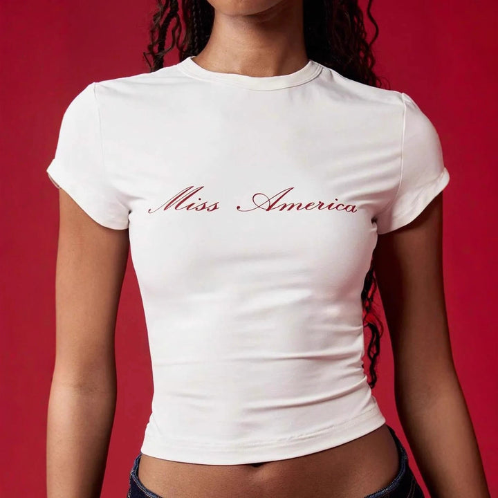 Damen Crop-T-Shirt mit elegantem Schriftzug Echo Archiv