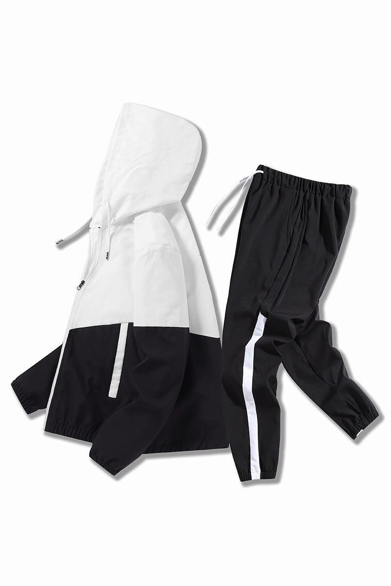 Herren Leichtes Colorblock-Trackset mit Kapuzen‑Windjacke und konischer Jogginghose Echoarchiv