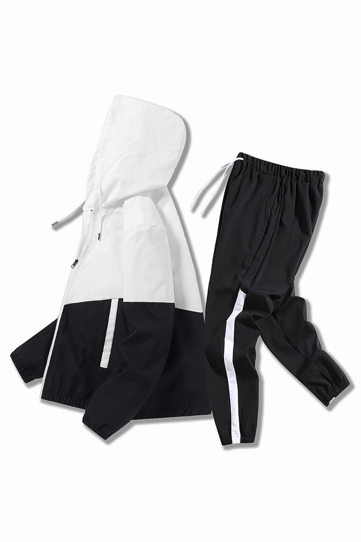 Herren Leichtes Colorblock-Trackset mit Kapuzen‑Windjacke und konischer Jogginghose Echoarchiv