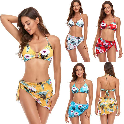 Damen Triangel-Bikini-Set mit modischem Wickelrock und floralem Design Echo Archiv