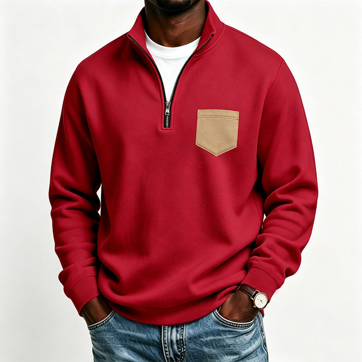 Herren Troyer-Sweatshirt mit halbem Reißverschluss und kontrastierter Brusttasche Echoarchiv