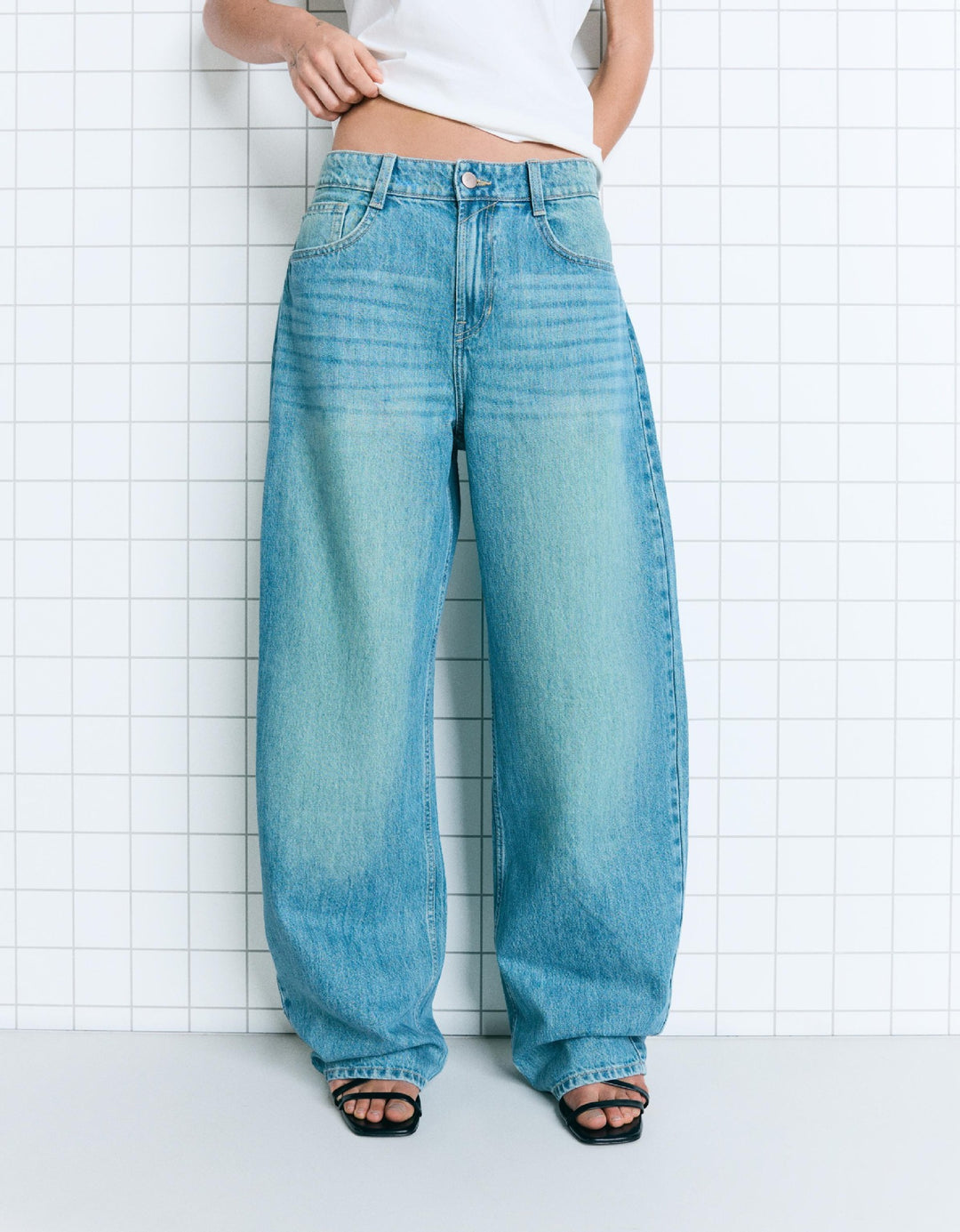 Damen nan hohe Taillenweite Palazzo-Denim mit weitem Bein und cleanem Five-Pocket-Design Echo Archiv