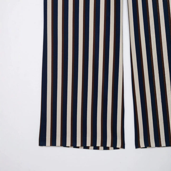 Damen Weite High‑Waist Culotte‑Hose mit verticalem Streifenmuster und Ziergürtel Echo Archiv