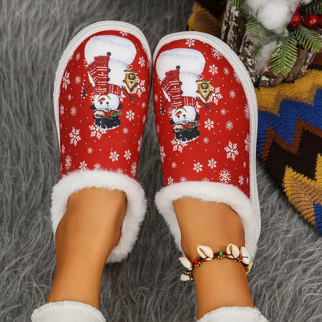 Damen Gefütterte Weihnachtliche Slip-On Hausschuhe mit Schneemann‑Print Echo Archiv