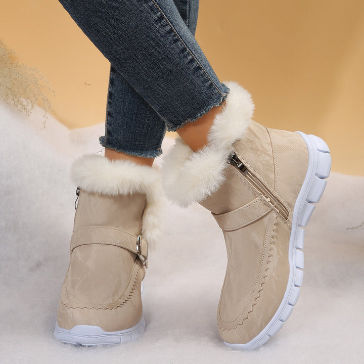 Damen nan gefütterte Kurzstiefel mit Kunstfellbesatz, Velourslederoptik, seitlichem Reißverschluss, dekorativer Metallschnalle und profilierter Lightweight-Sohle Echo Archiv