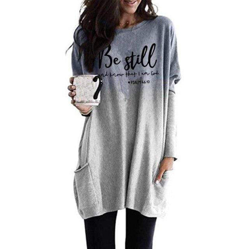 Damen Oversize Druck Tunika mit Rundhalsausschnitt, Seitentaschen und Ombre-Gradient-Druce – Avérine