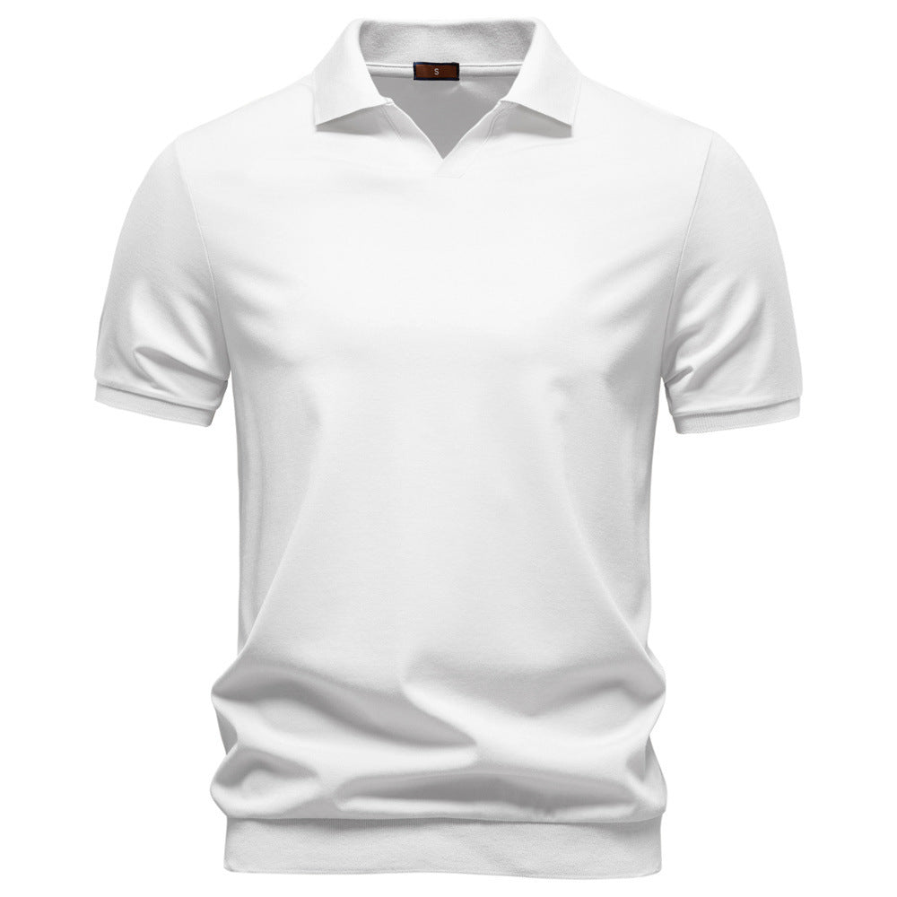 Herren nan feinstrickiges Kurzarm-Poloshirt mit offenem V-Kragen und elastischem Saum Echo Archiv
