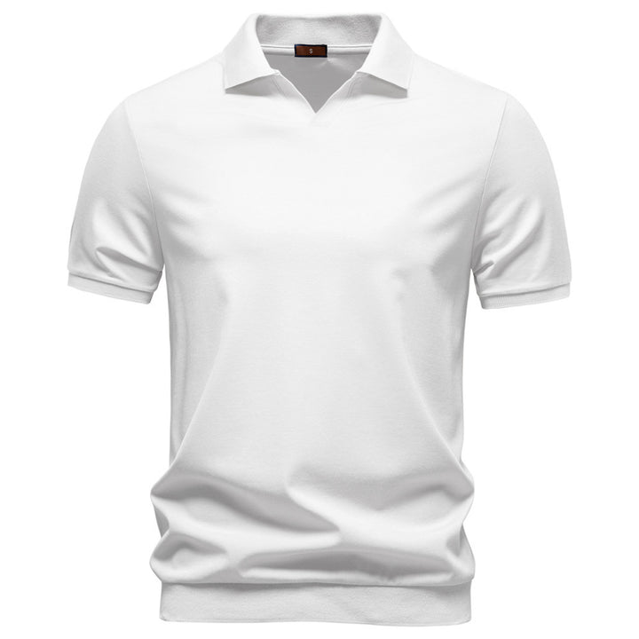 Herren nan feinstrickiges Kurzarm-Poloshirt mit offenem V-Kragen und elastischem Saum Echo Archiv