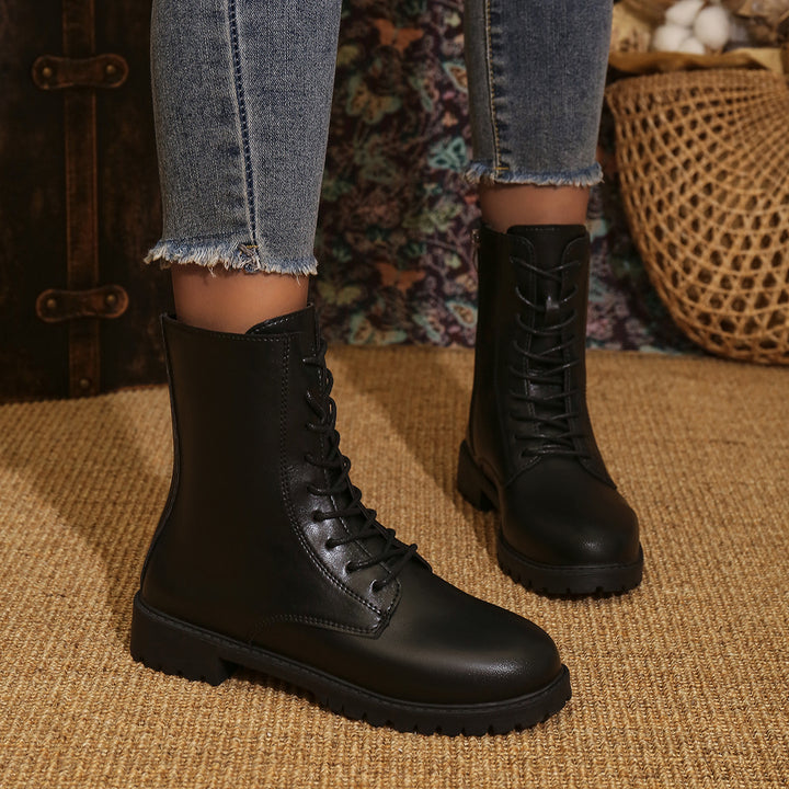 Damen Schnürstiefel mit seitlichem Reißverschluss und profilierter Gummilaufsohle – Lioré