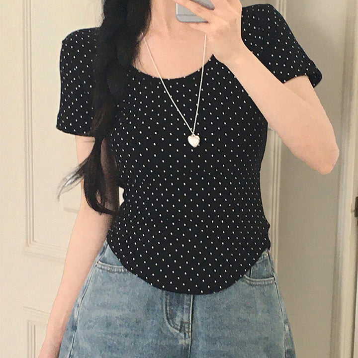 Damen Polka-Dot Shirt mit Rundhalsausschnitt und figurbetontem Schnitt Echo Archiv